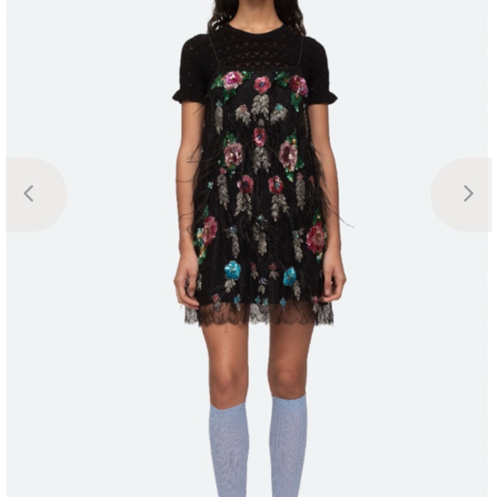 New York Black Bethany Lace Dress with Colorful Floral Embellishments.Size M